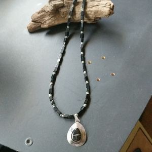 SS Black Onyx Necklace w Pendant